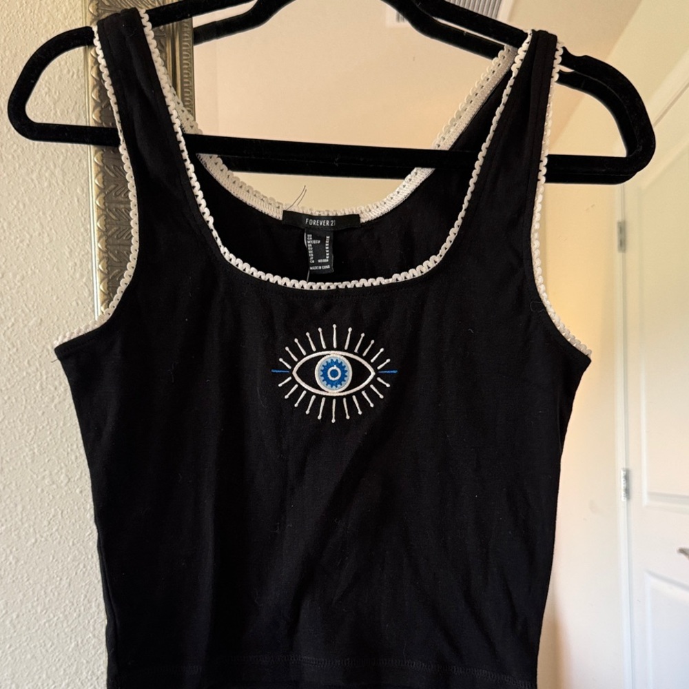 Forever 21 Black Tank Top with Eye Embroidery